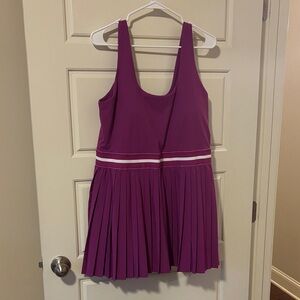 all in motion Purple Pleated Tank Dress with White Stripe